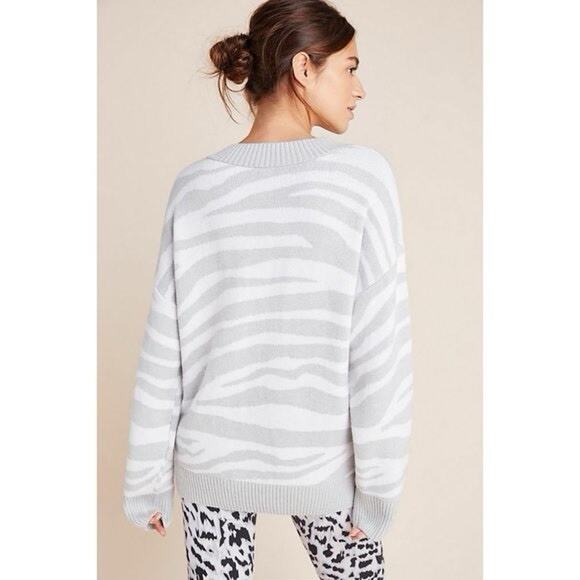 Revolve Varley Calvert Sweater Grey White Merino Wool V-Neck Pullover Size Med - Picture 3 of 9